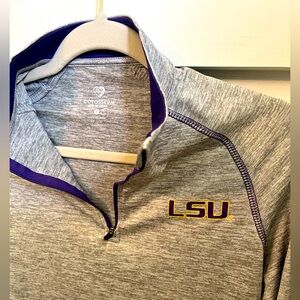 LSU Tigers gray heathered half zip long sleeve shirt by Colosseum brand.